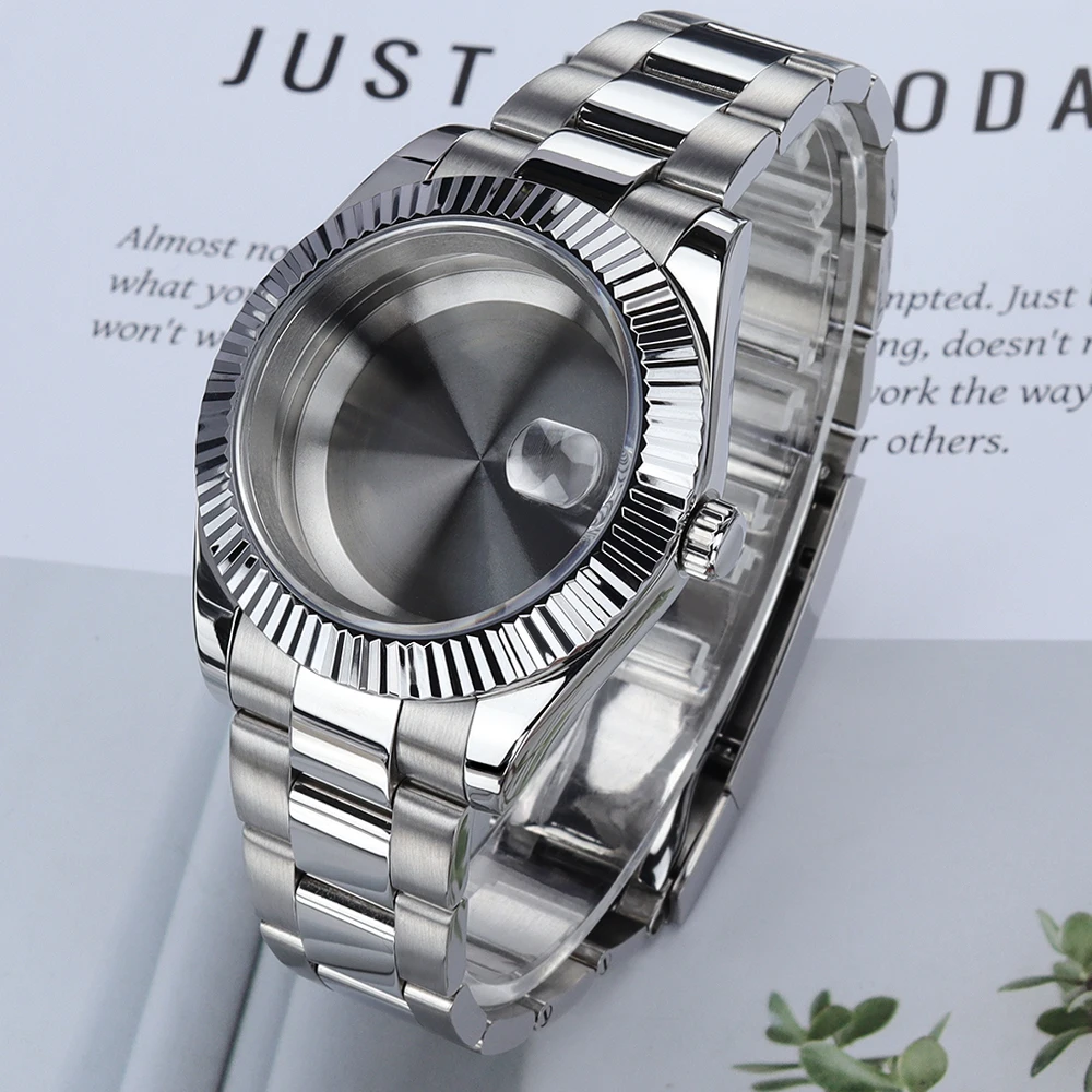 

NH35 Case 36/39mm Silver Watch Case Fluated Curved Bezel Sapphire For SK DJ NH35 NH34 NH36/38 Miyota8215 Movement Steel Bracelet