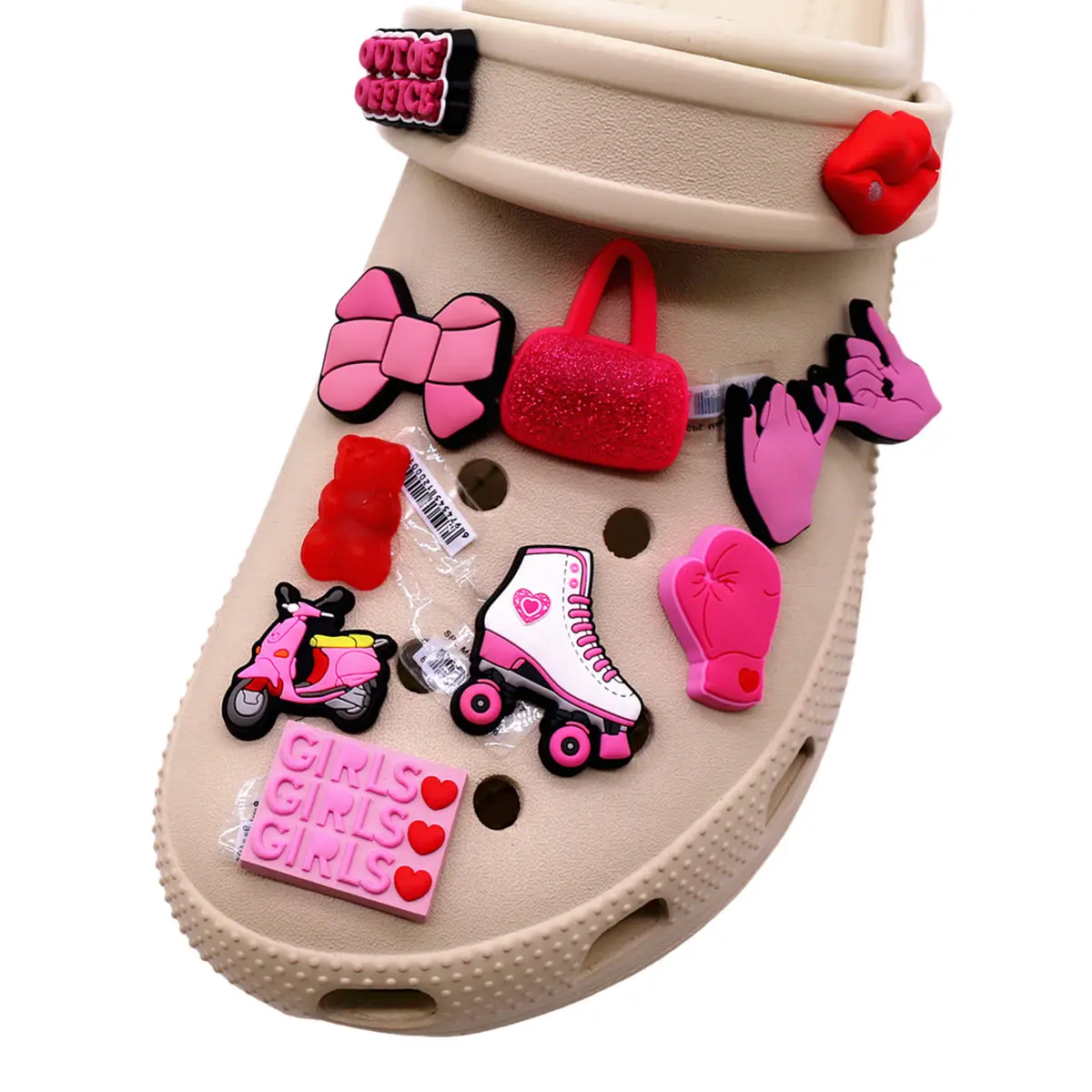 1 Pcs Original Designer Shoe Charms Accessories Pink Girl Style Shoes Decorations Roller Skates Bow Clog Pins for Friends Gifts