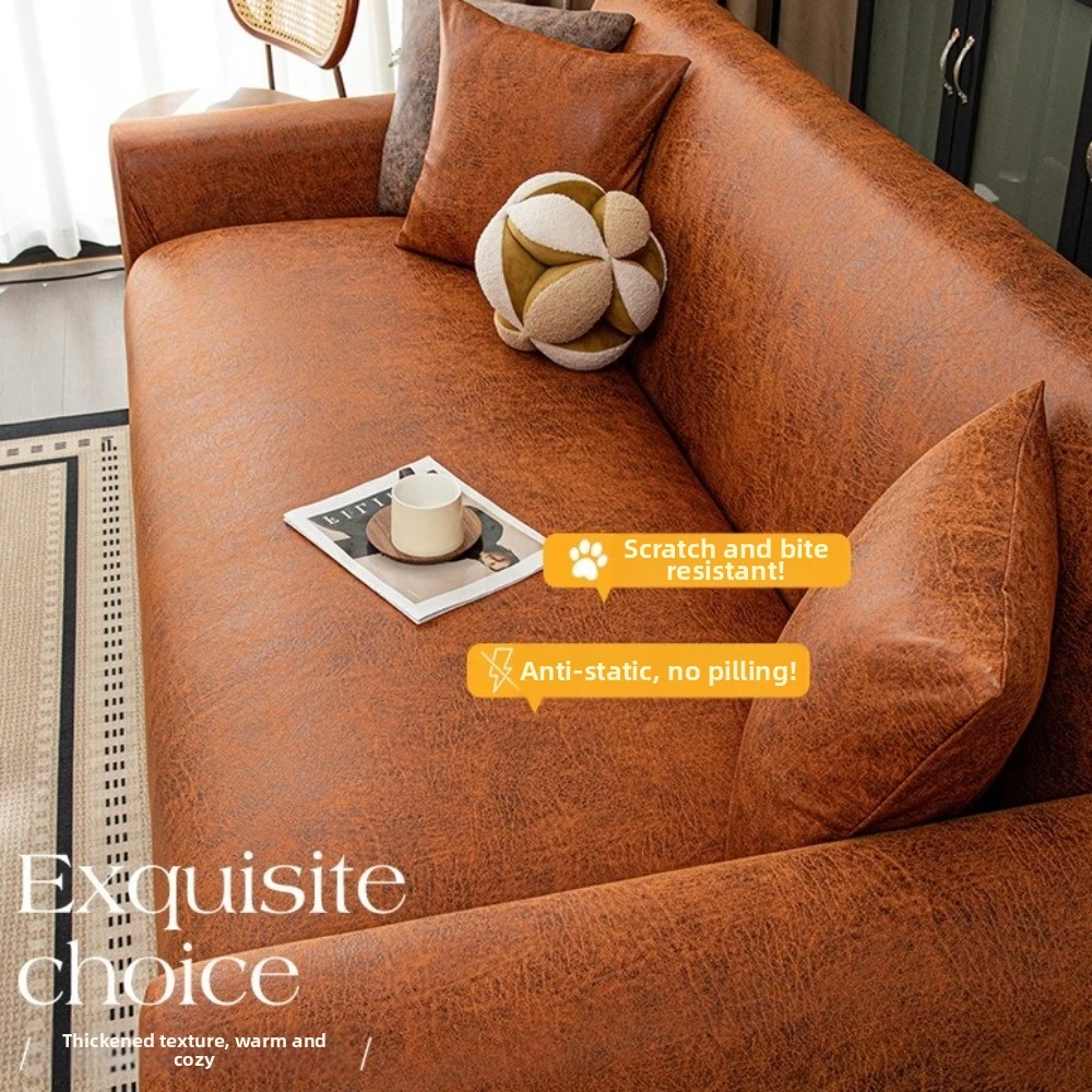 Non-Slip All-inclusive Sofa Cover Leather-Look Washable Couch Protector Waterproof Thick Stretch Sofa Cover Pet-Friendly