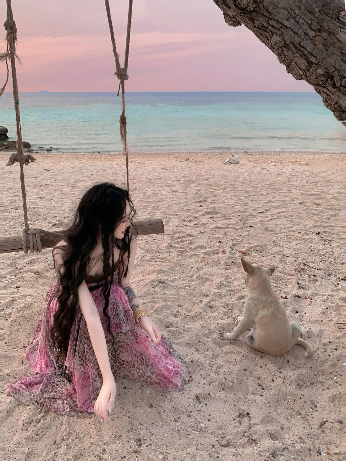 

Lu Jin Romantic Ambitionist Retro Pink Leopard Print Wild Splicing Foreign Feel Waist Cinching Dress Pink Leopard Print Dress