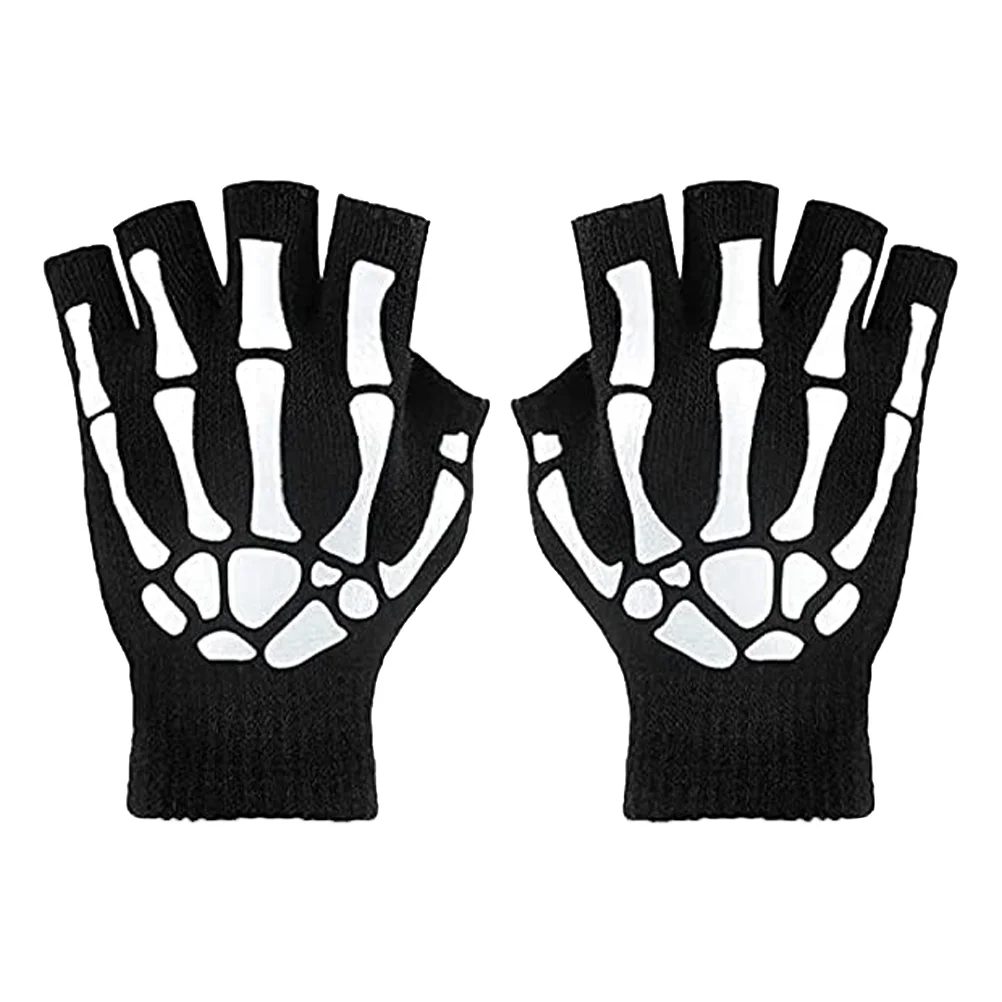 

Shine Luminous Skull Gloves Child Riding Halloween Fingerless Acrylic Fiber Decorative for