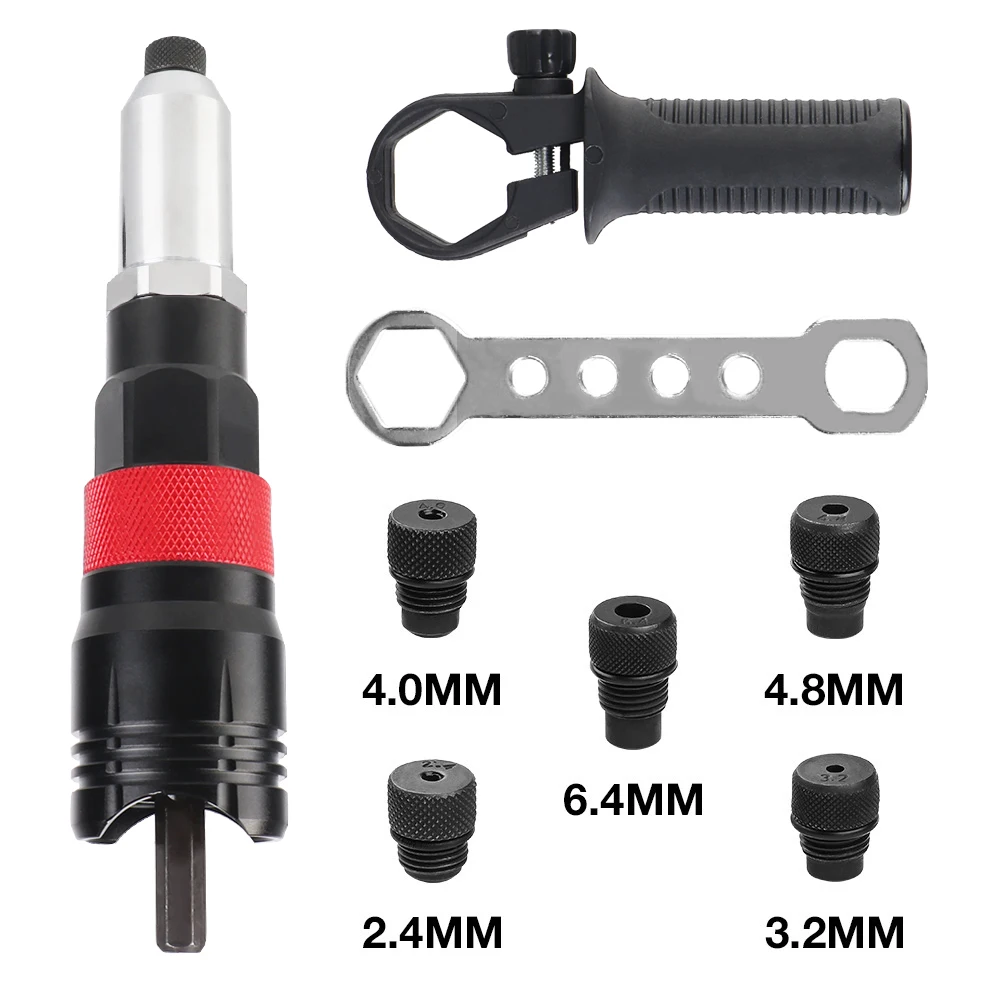 Electric Rivet Nut Tool Insert Nut Riveting Tool Adapter Home Cordless Kit Rivet Nut Gun Converter 2.4MM/3.2MM/4.0MM/4.8MM/6.4MM