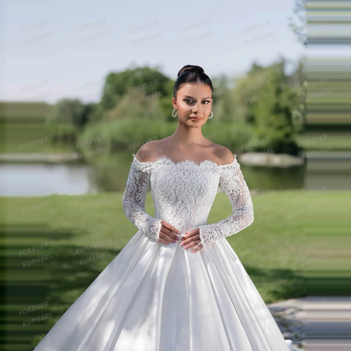 Vestidos De Novia De satén De encaje sencillo para mujer, Vestidos De Novia sexis De manga larga con tren De barrido De satén, Vestidos De Novia personalizados 2026