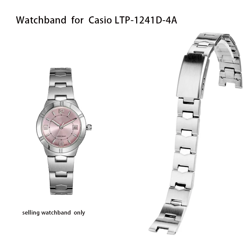 Steel Wristband for Casio Women\'s strap LTP-1241D-4A Series Cherry Blossom Pink Fashion Precision Steel Wristband 14mm Bracelet