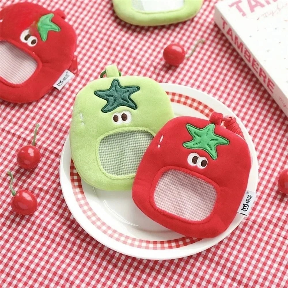 

Expression Cartoon Tomato Coin Purse Headphone Bag Plush Transparent Neck Hanging Bag Small Item Bag Korean Idol Card Holder