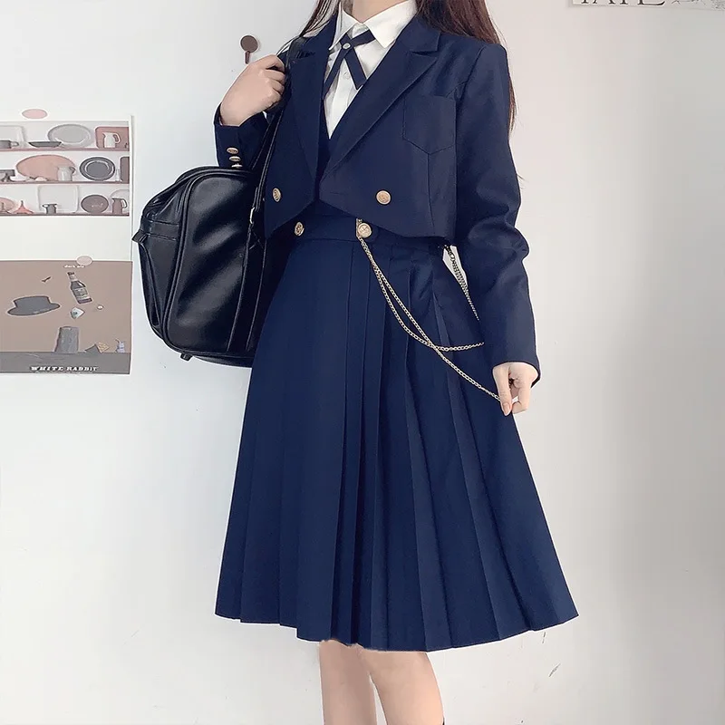 Vielseitiger und süßer Schuluniformrock JK Uniform Basic Frühling Echtes langes Kleid Plissee-Anzug im japanischen Stil im College-Stil