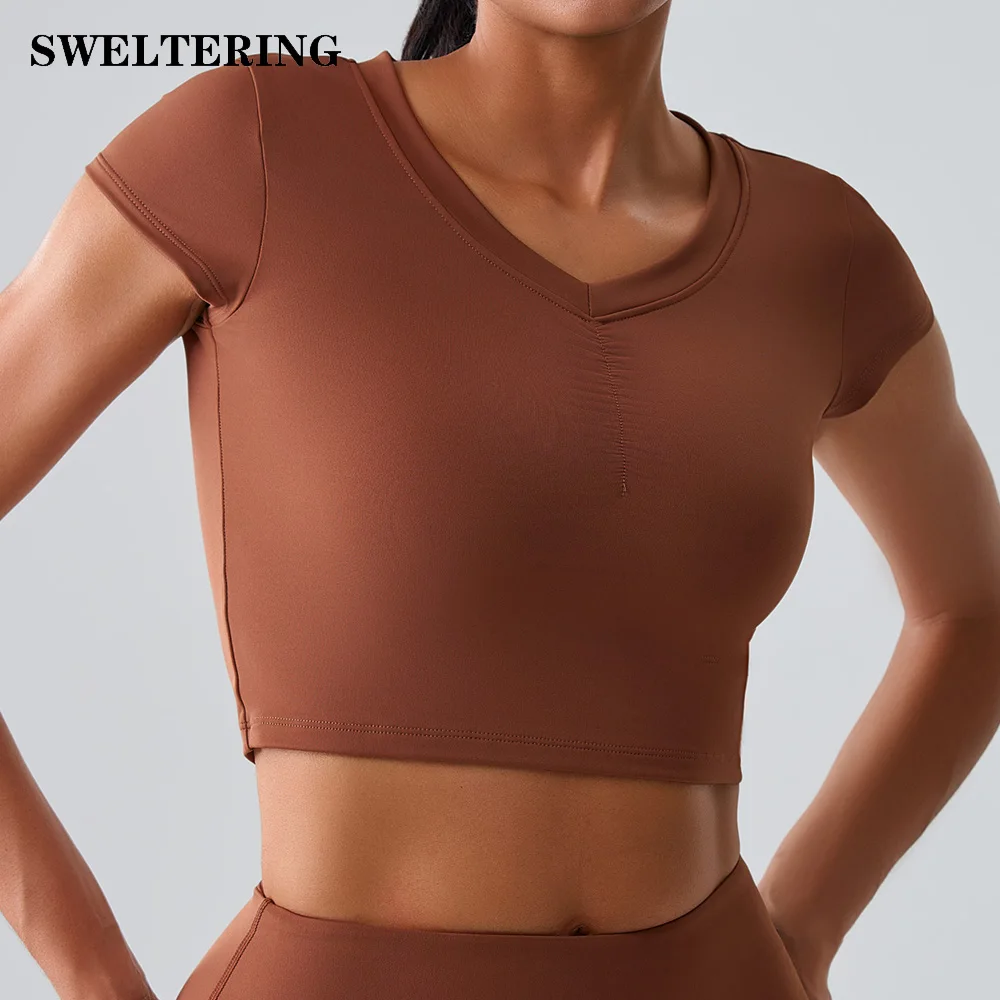 Women Tight Fitting Sports T-shirt Quick Drying Short Sleeved Push Up Yoga T-shirt Pilates Running Workout Fitness Short Sleeved