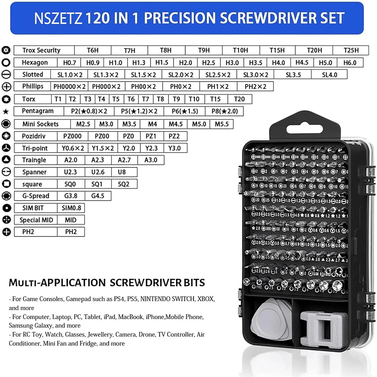 115-in-1 Precision Screwdriver Set, Chrome Vanadium Steel, Magnetic Repair Tool Kit, Anti-Slip, Ergonomic Handle, for Electronic