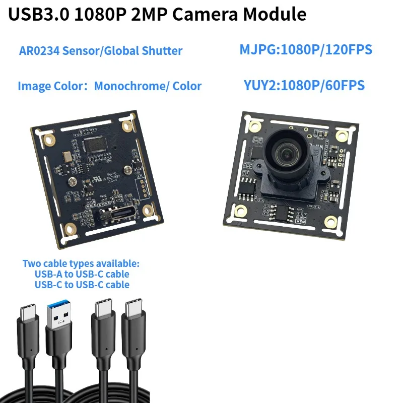 Global Shutter 2MP 1080P AR0234 Sensor 120FPS Monochrome USB3.0 Camera Module UVC Industrial Machine Vision Inspection Camer