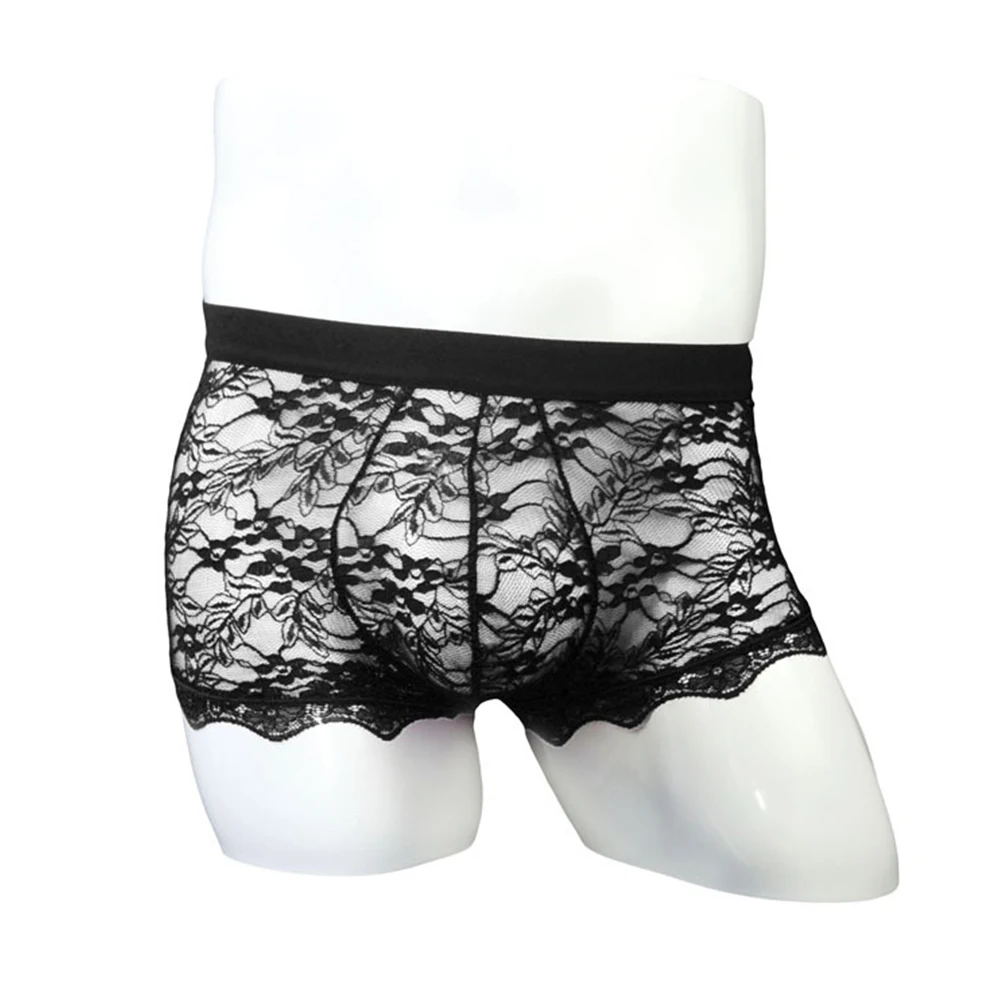 

Мужские кружевные трусы-боксеры с карманом на спине, прозрачные сетчатые шорты с U-образным выпуклым мешочком, нижнее белье, трусы-шорты, соблазнительные прозрачные трусы