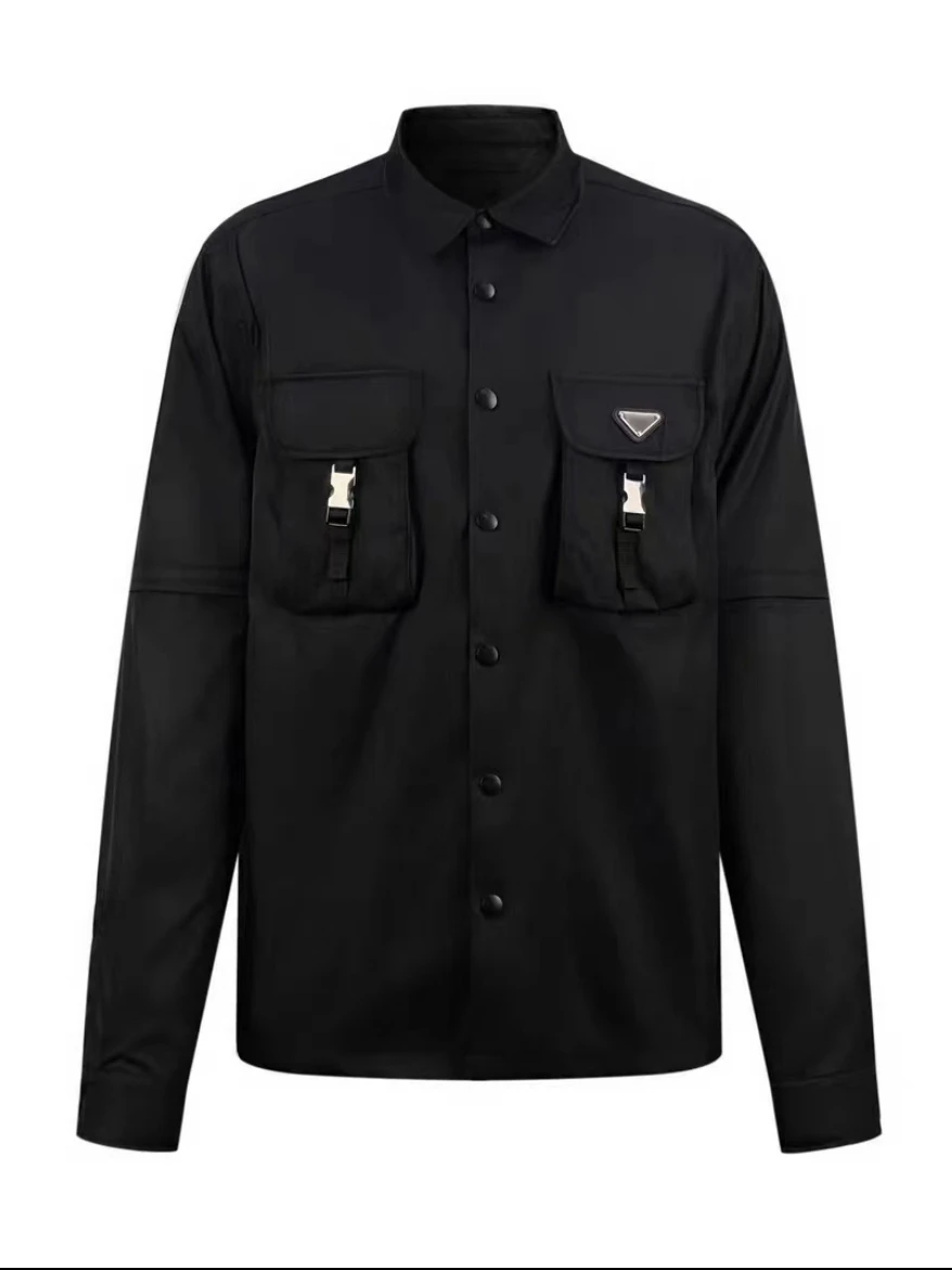 

2024 High-End Busin Casual Bla Nylon irt Jaet ort Sve Detachable Cuff Youth Trendy Windproof Four Seasons