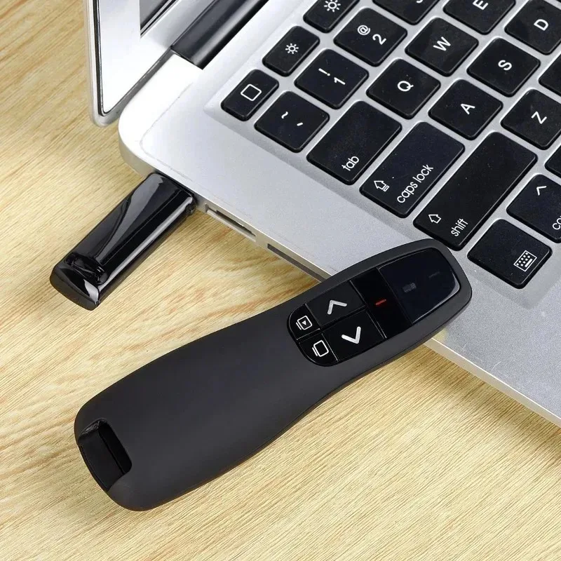 جهاز عرض تقديمي لاسلكي USB محمول مع جهاز تحكم عن بعد لمؤشر ليزر أحمر لاجتماعات العمل للمعلمين والمحاضرين