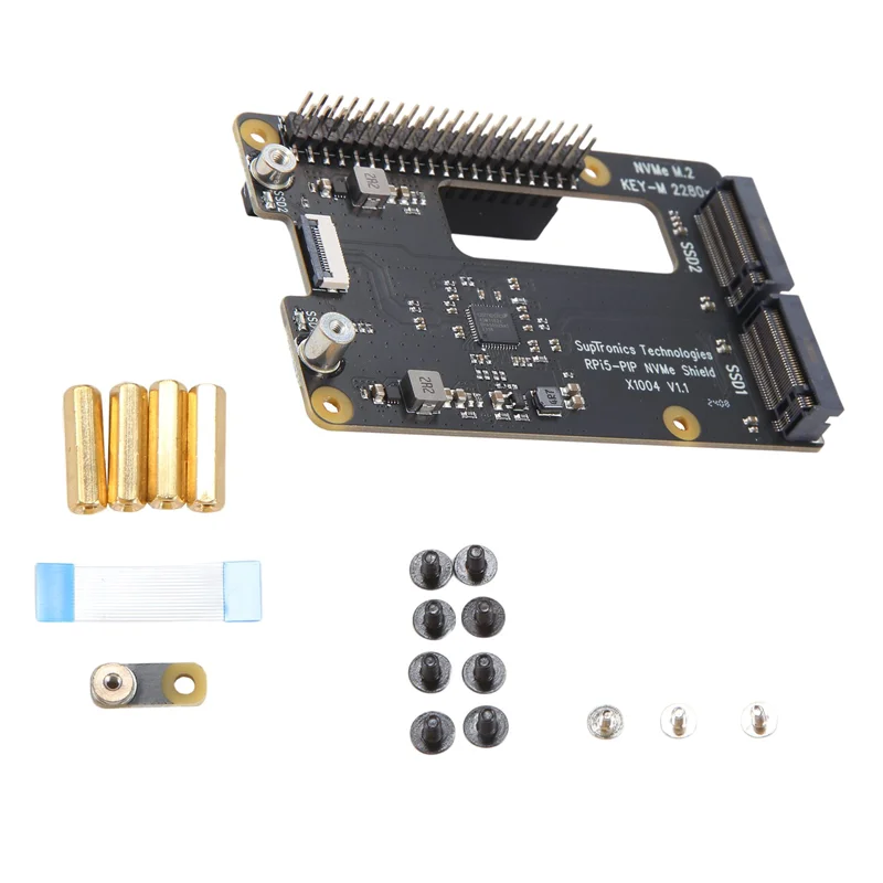 

X1004 Для Raspberry Pi 5 PCIE к M.2 NVME Dual SSD Плата расширения Двойная 2280 Черная печатная плата НЕ Поддержка BOOT от NVME SSD