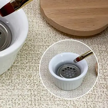 Brosses à ongles tasse de lavage céramique brosse à ongles nettoyant Dappen plat avec couvercle en bois acier inoxydable maille filtre tasse outil à ongles