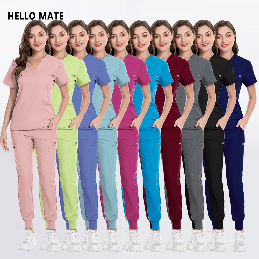 Trajes para correr multicolores para hombres y mujeres, tienda de mascotas, ropa de trabajo para médico, uniforme de cirugía médica, ropa de trabajo clínica, conjunto exfoliante, Top de enfermería + Pantalones