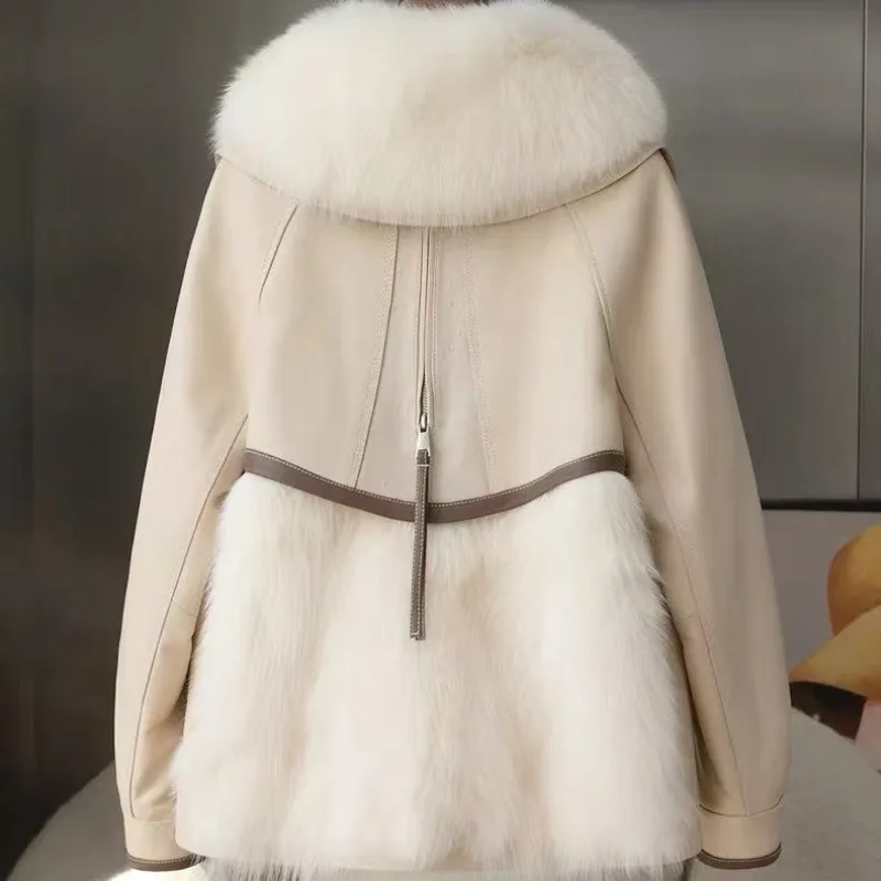 أنيقة كبيرة الفراء طوق مربوط معطف المرأة 2025 مزاجه المألوف شتاء جديد القطن الفراء فتاة سترة #4