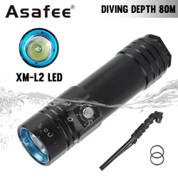 Asafee 50M Underwater L2 LED Diving Flashlight 800LM IPX8 Waterproof Torch 332M Range Press Switch Scuba Lantern