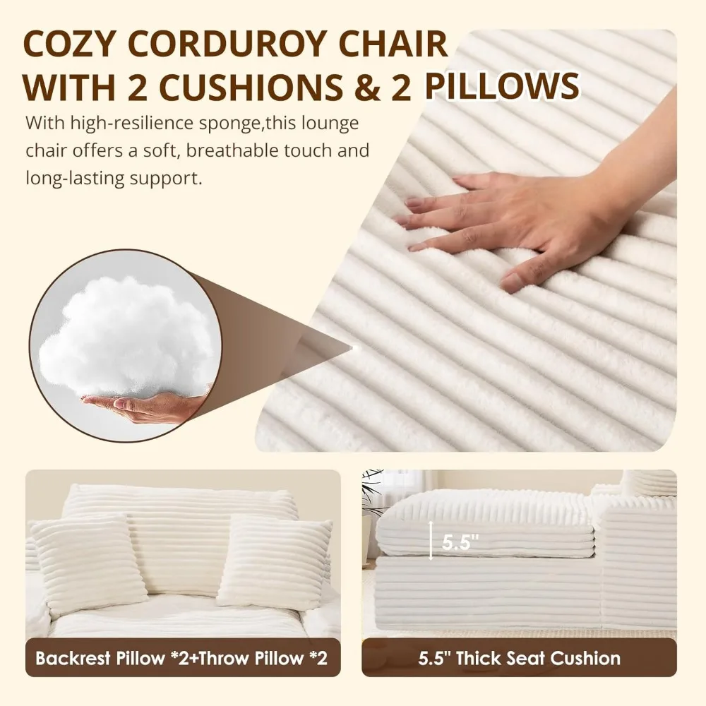 كرسي استرخاء كبير الحجم مقاس 71 بوصة، مقعد عميق 57.5 بوصة مع وسادة سميكة مقاس 6 بوصات، أريكة نوم منجدة مع وسائد، صالة مريحة #4