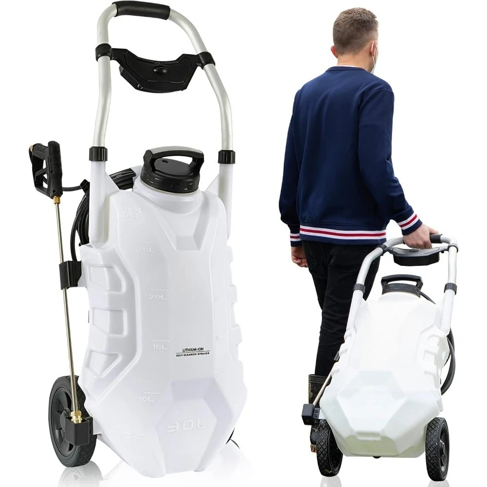 8 Gallon Backpack Sprayer Cart Mounted, Self-Cleaning Garden Sprayer for Weeding and Cleaning, Heavy Duty Sprayer -NEW