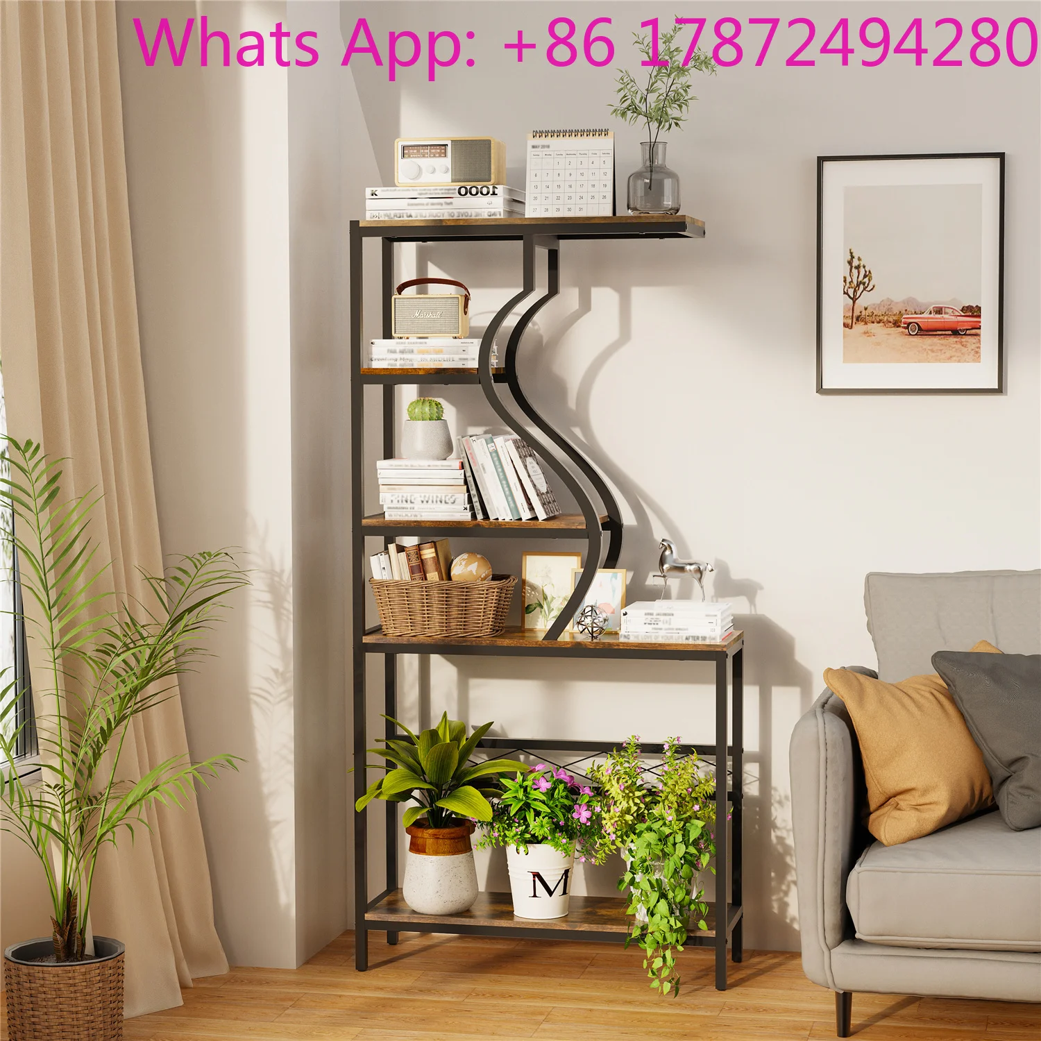 Plant Stand - 5-Tier Rustic Shelf Display Unit for Home, Patio, Garden Flower Storage Cabinet & Bookcase