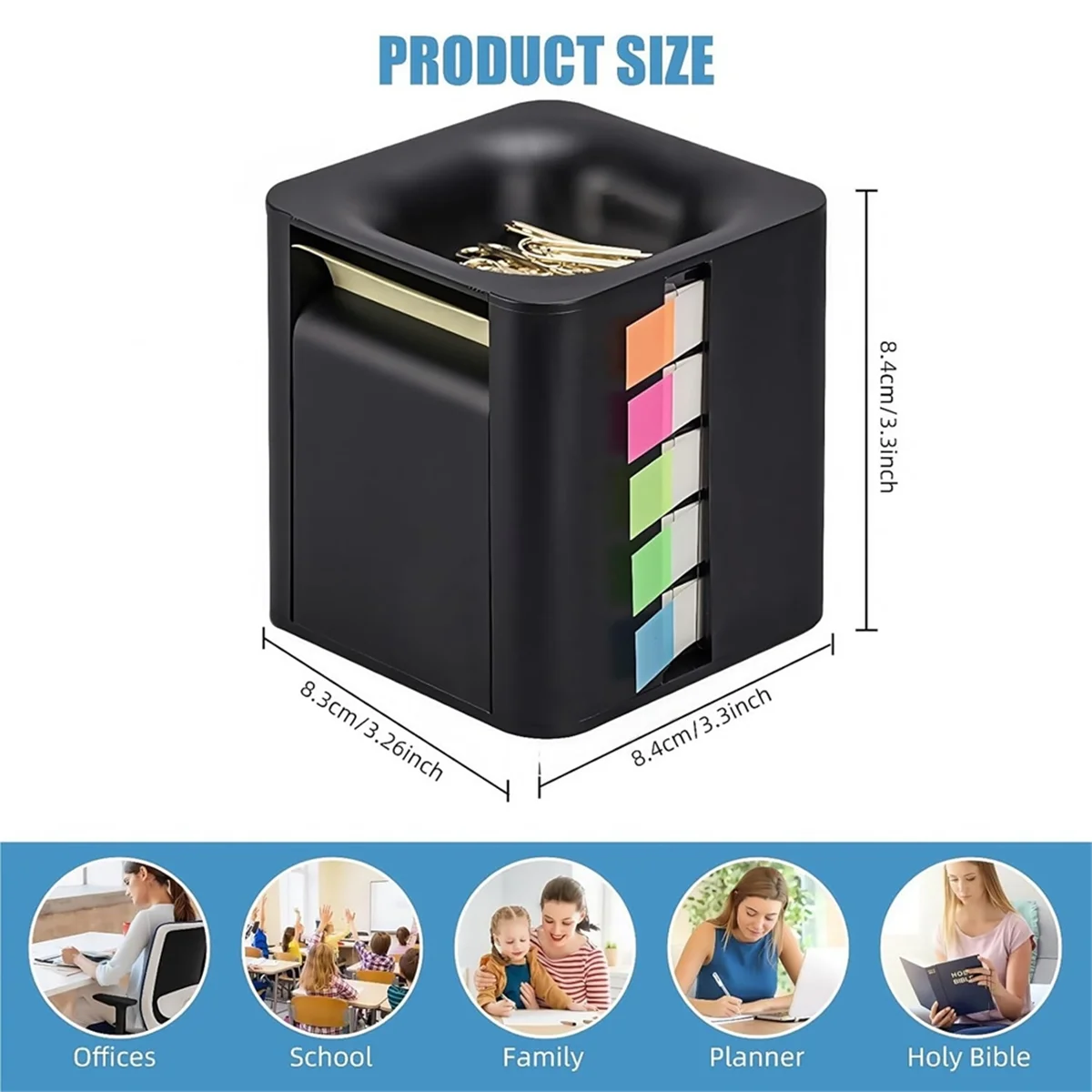 AA98 5-in-1 Cube Sticky Note Holder Multifunction Sticky Note Dispenser with Up Sticky Notes, Sticky Tabs, Sticky Rolls A