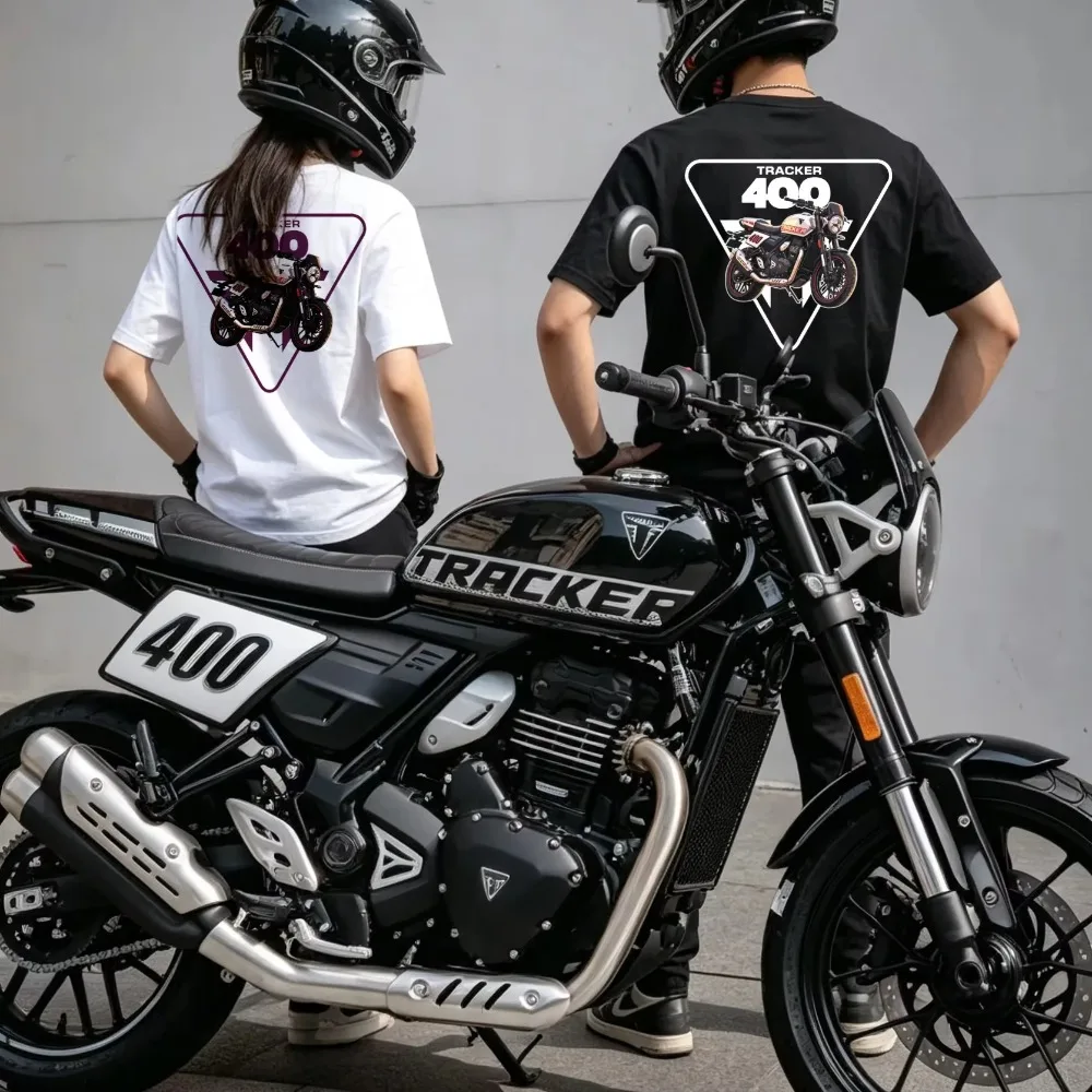 2026 New Retro Scrambler Biker Men Women Short Sleeve T Shirt, Tracker 400 Motorcycle Graphic Crew Neck Casual Tops