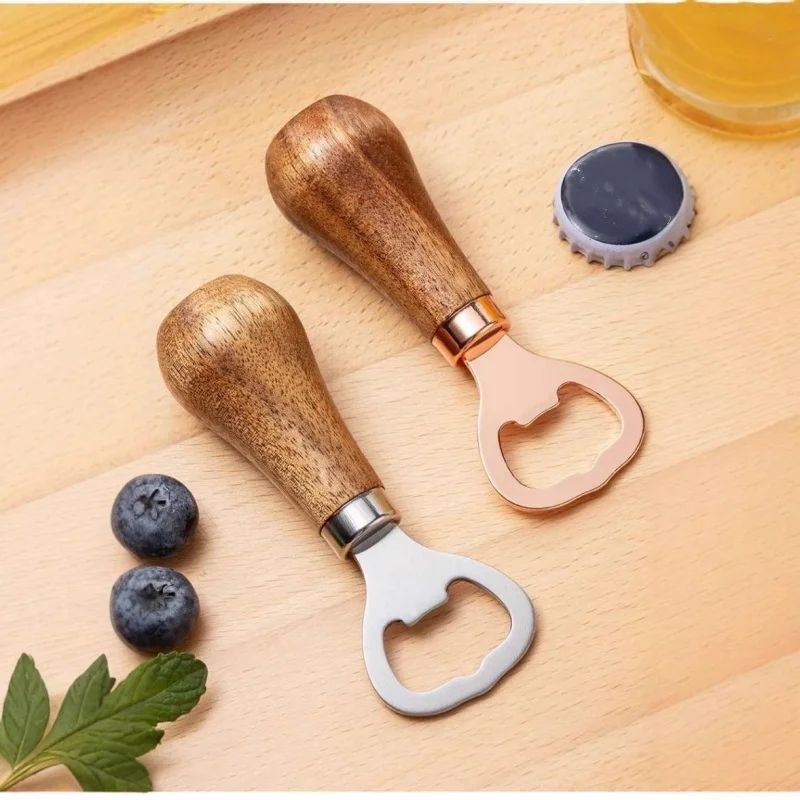 

Personal Logo Stainless Steel Beer Bottle Opener with Wood Handle, Kitchen Tools, Anniversary Wedding Gift