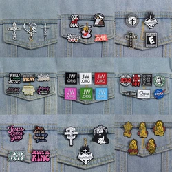 Jesus JW.ORG Set Enamel Pins Custom Cross Of Thorns Purple Daisy Brooches Lapel Badges Jewelry Gift for Friends