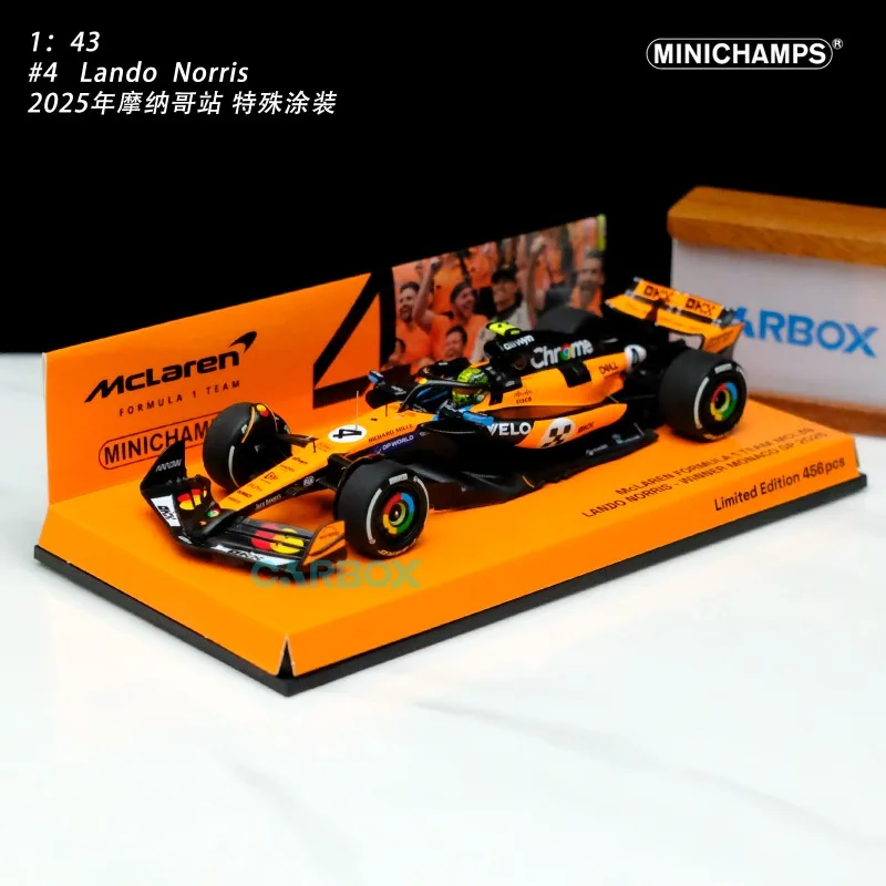 

MINICHAMPS 1:43 Norris 2025 Monaco MCL39 F1 racing car model, boys' holiday gift toy, adult collectible decoration.