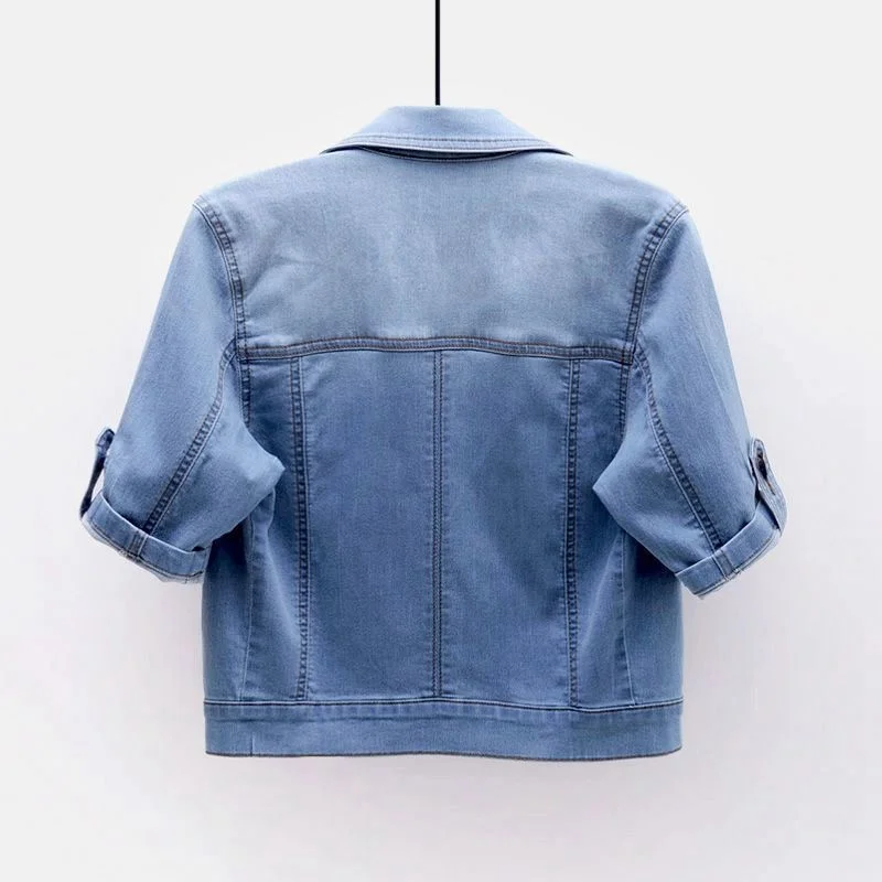 Summer Short Women Denim Jacket Korean Fashion Coat Thin Slim Outerwear Half Sleeve Jeans Jackets Female Cardigan Clothes