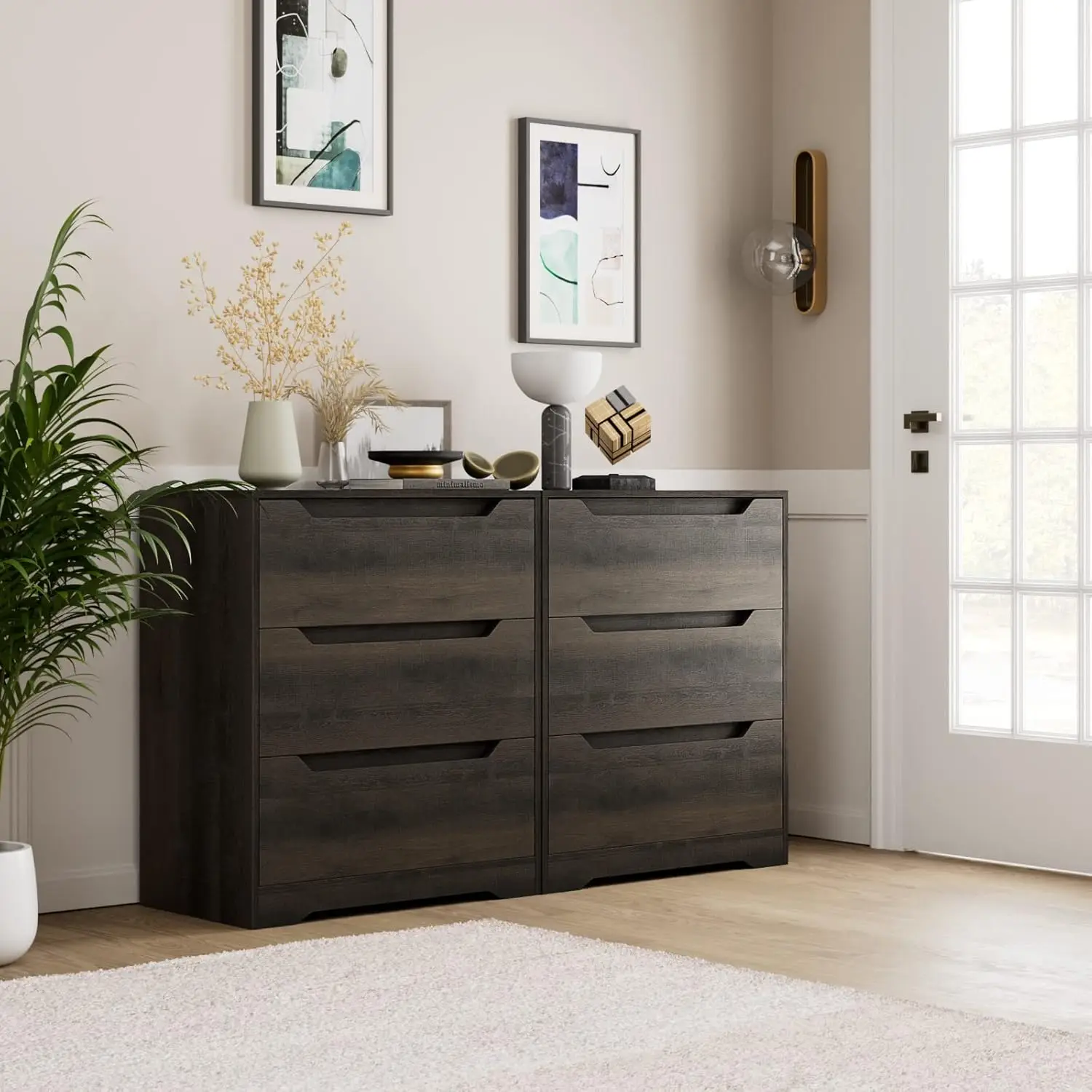 Modern 3 Drawer Dresser, Wood Chest of Drawers with Storage, Tall Nightstand with Cut-Out Handles, Side End Table, Accent Storag