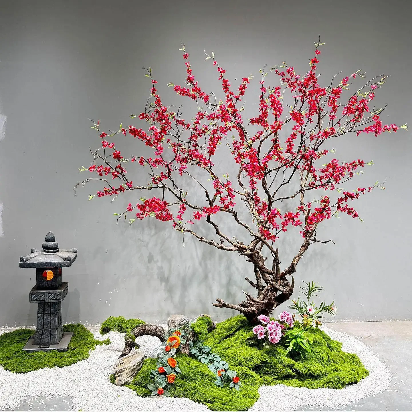 Simulation plum blossom tree Bionic red plum blossom Fake plum New Year's wish tree Shopping mall decoration Wall hanging window