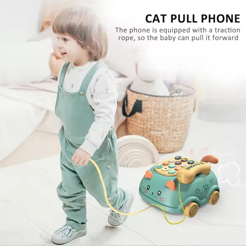Bebê 3-em-1 brinquedos de telefone musical criança brinquedo de aprendizagem interativo com luzes gato telefone história educação precoce presente montessori