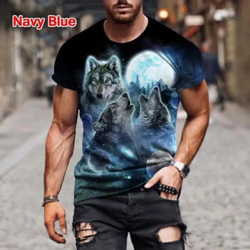 Camiseta con estampado de lobo 3D realista para hombres y mujeres, camiseta suelta informal, fresca, nueva moda