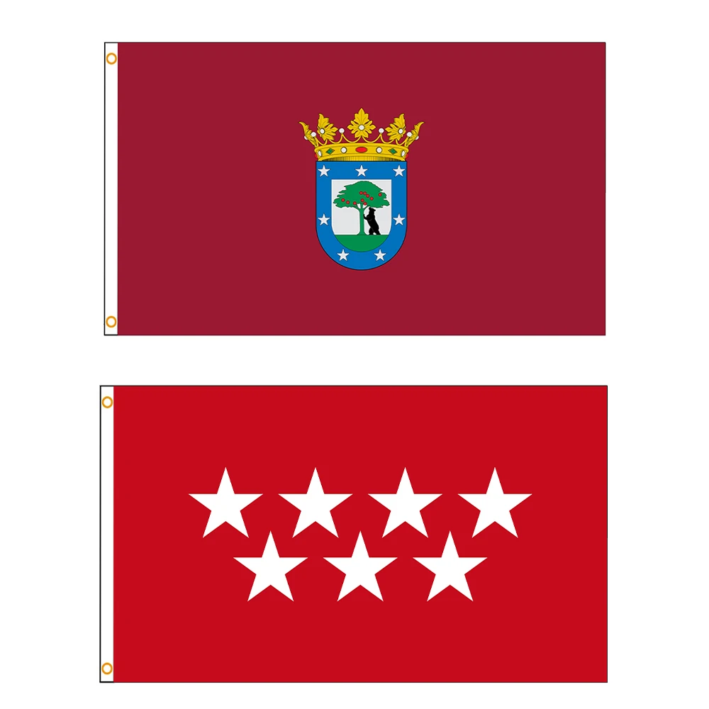 Drapeau de Madrid 90x150cm, matériau polyester, drapeau espagnol avec œillets, décoration de drapeau pour la maison et le jardin