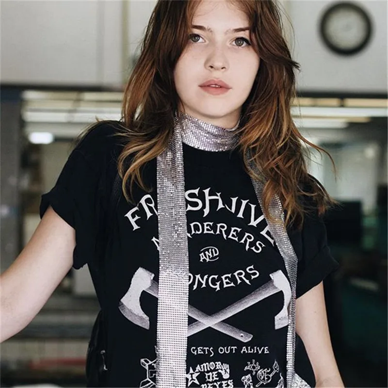 Damen Punk Aluminium Legierung Pailletten Krawatte Kette Anhänger Halsband Lange Dünne Hals Kragen Halsketten Schal Schal Sexy Mode Schmuck – Detail 6