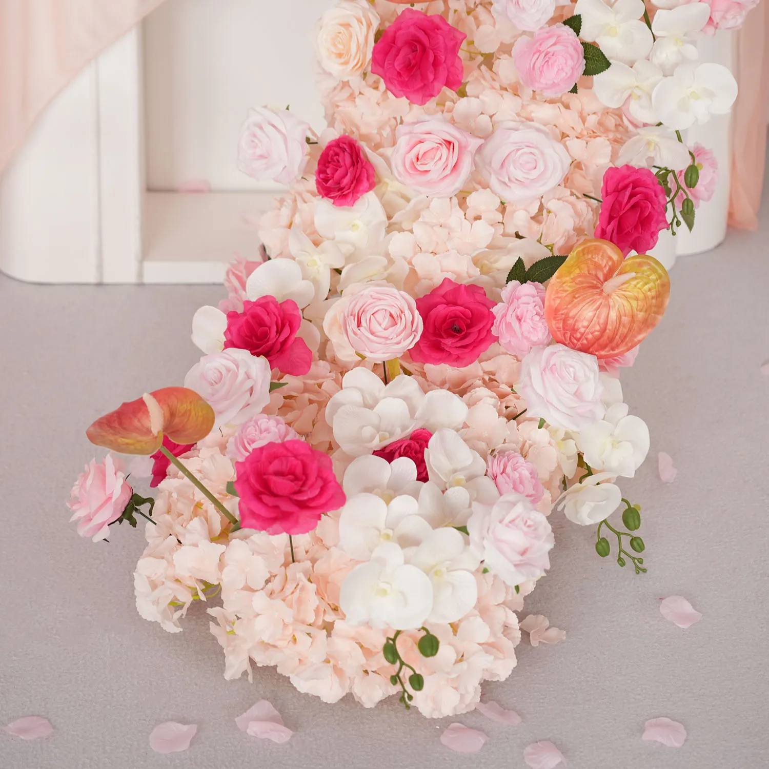 

Uflower 1m/2m Artificial Pink Rose Row Wedding Table Runner Backdrop Decor Floral Centerpiece for Party Window Display