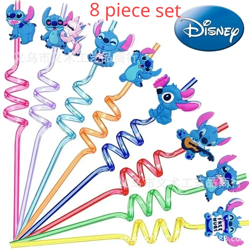 

8-Piece Set Disney Stitch Figures Reusable Straws Anime Stich Cute Lilo&Stitch Kids Birthday Party Decorations Christmas Gifts