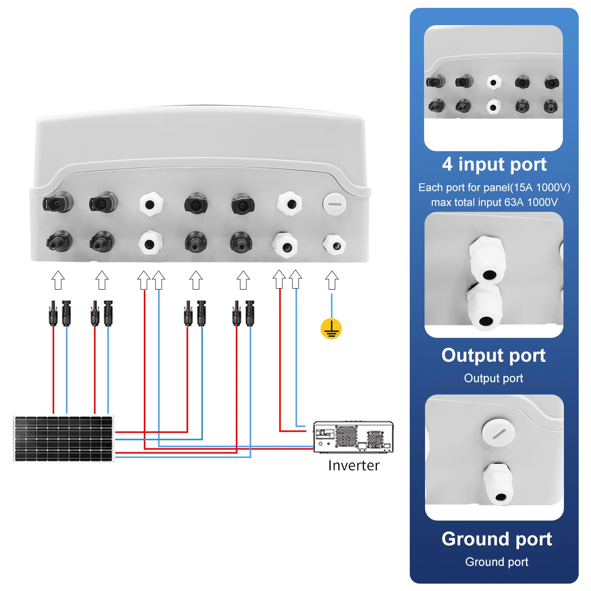 Solar photovoltaic PV Combiner Box With Lightning Protection 4 input 2 out DC 1000V Fuse MCB SPD Waterproof Box IP65 24ways