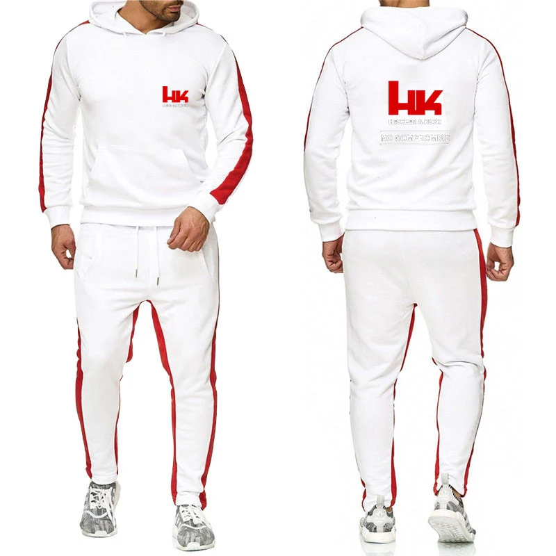 Mens Hk Heckler Koch No Compromise Solid Color Tracksuit Hooded Sweatshirts Jogger Pants High Quality Casual Sports Hoodie Suit