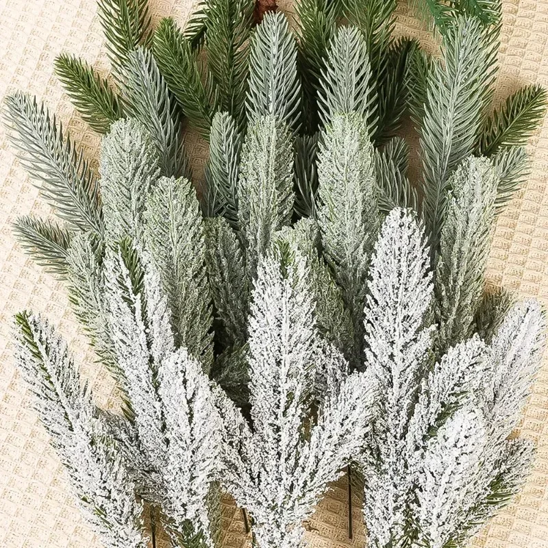 5/30Pcs Christmas Artificial Pine Needles Branches Snow Pine Fake Plants DIY Xmas Tree Wreath Ornaments Home Xmas New Year Gifts