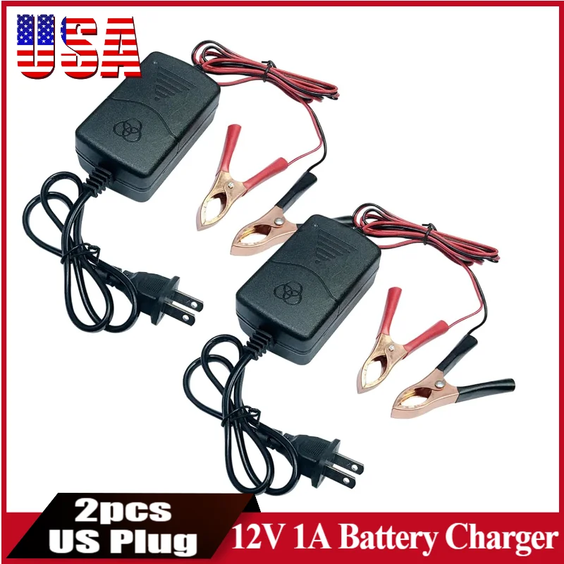 

2pcs 12V 1A Battery Charger Maintainer with Short Circuit Protection Trickle Charger For Car Truck SUV RV Boat Motorcycle ATV