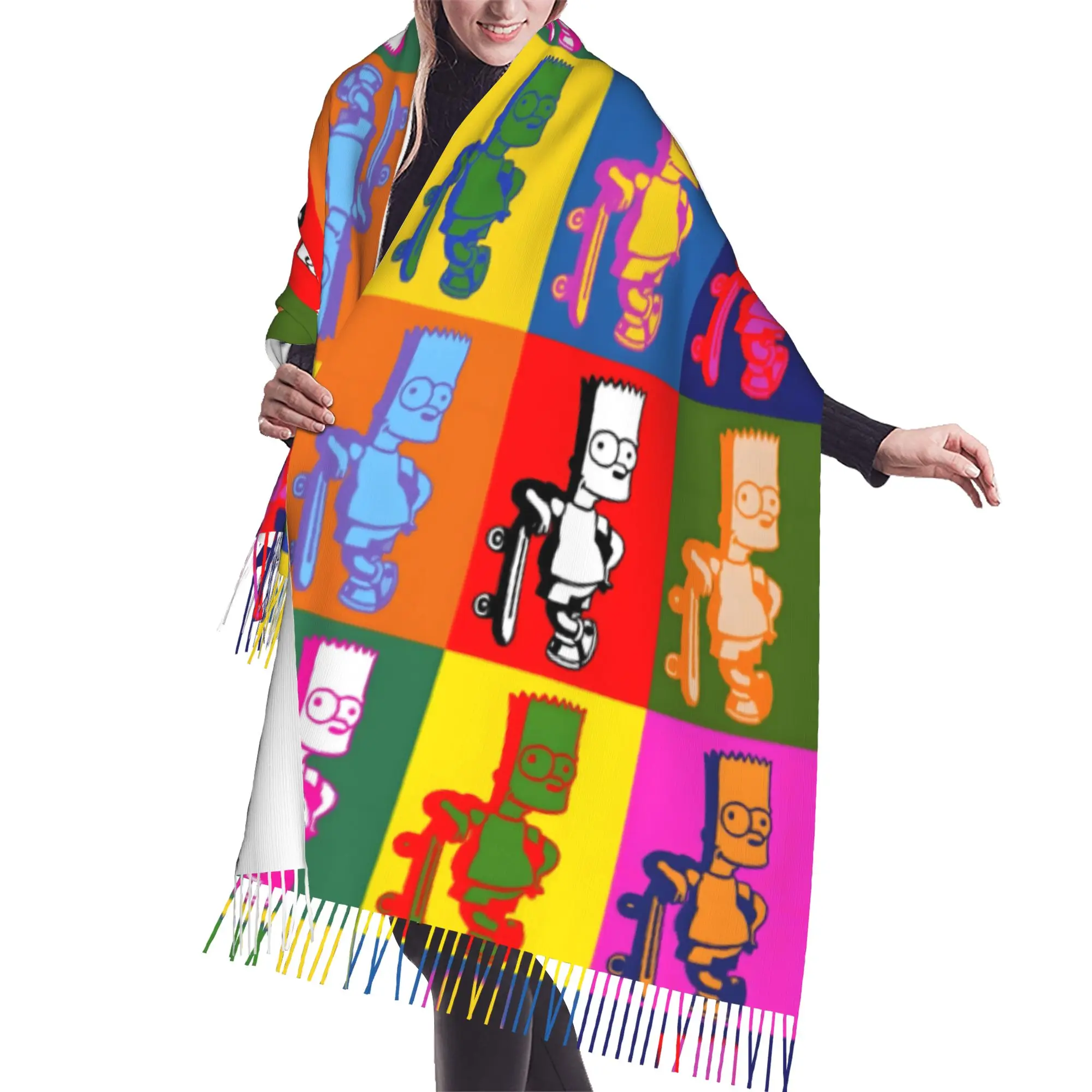 Custom Ladies Long S-Simpsonsed Anime Scarves Women Winter Fall Soft Warm Tassel Shawl Wrap Homer Cartoon Scarf