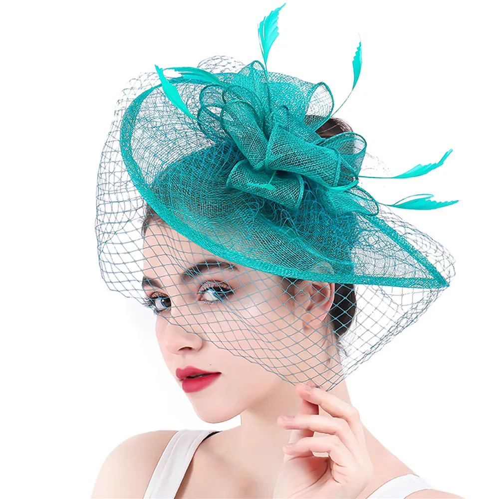 Sinamay Mesh Fascinator Bride Wedding Hats Net Hair Accessories For Party Women Church Headpiece Veils Hair Clip Fascinating