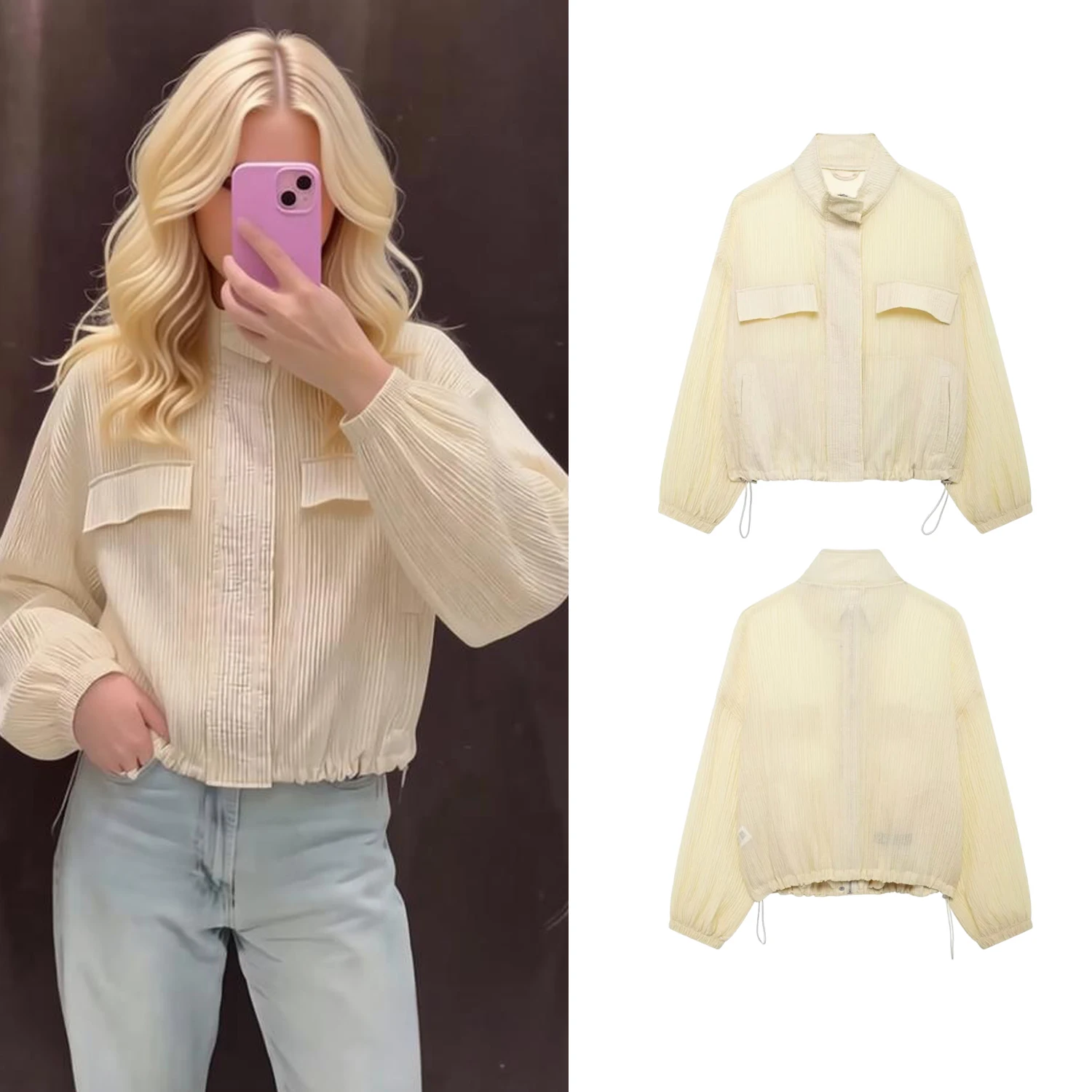 

Women Chic Causal Bomber Jackets Spring Summer Female Translucent Long Sleeve Zipper Jackets Coat Lady High Street Outwear Tops