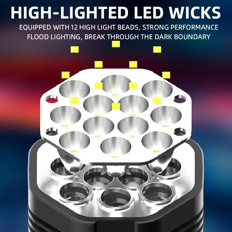 Powerful Flashlight 12 LEDS USB Rechargeable COB Side Waterproof Lights Camp Light Torch Light Super Lights Camp Lamp