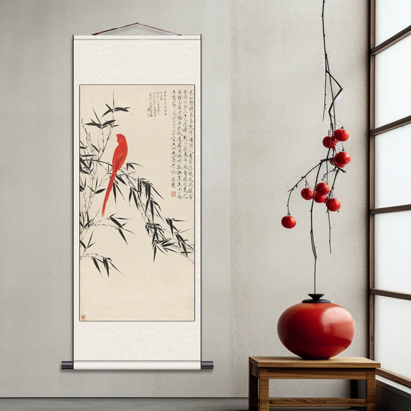 Peach Blossom Double Swallow Decorative Calligraphy and Painting Silk Gift Room Decor Aesthetic Wall Art Home Decor