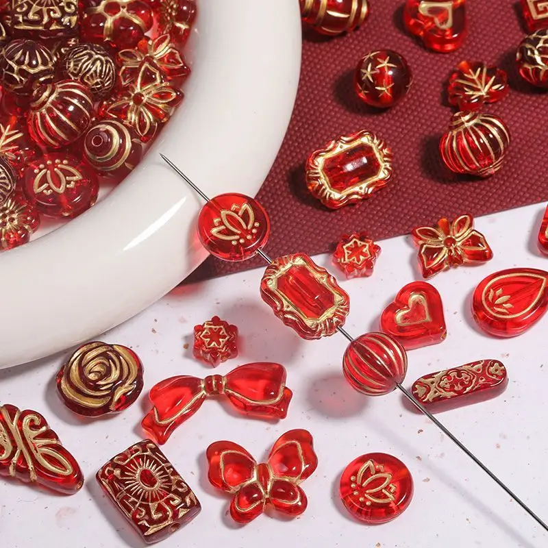 50grams Vintage Czech Lampwork Beads Red Retro Exiquite Acrylic Spacer Beads for Jewelry Making DIY Gorgeous Bracelets Necklace