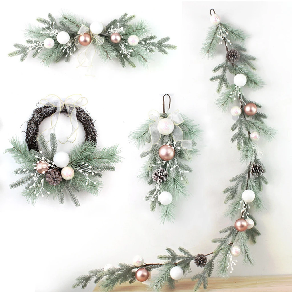 

Christmas wreath, rattan lintel, upside down tree, Christmas pine cones, pine needles, door decoration