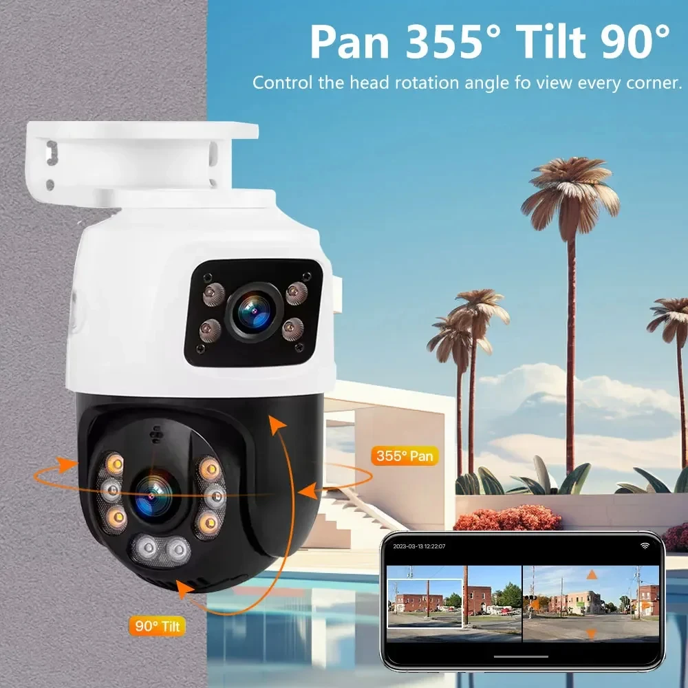 8MP 4K Dual Lens POE IP Camera PTZ Dual Screens Smart Home 360° Wired Video Surveillance IP Camera Motion Detection CCTV ICsee